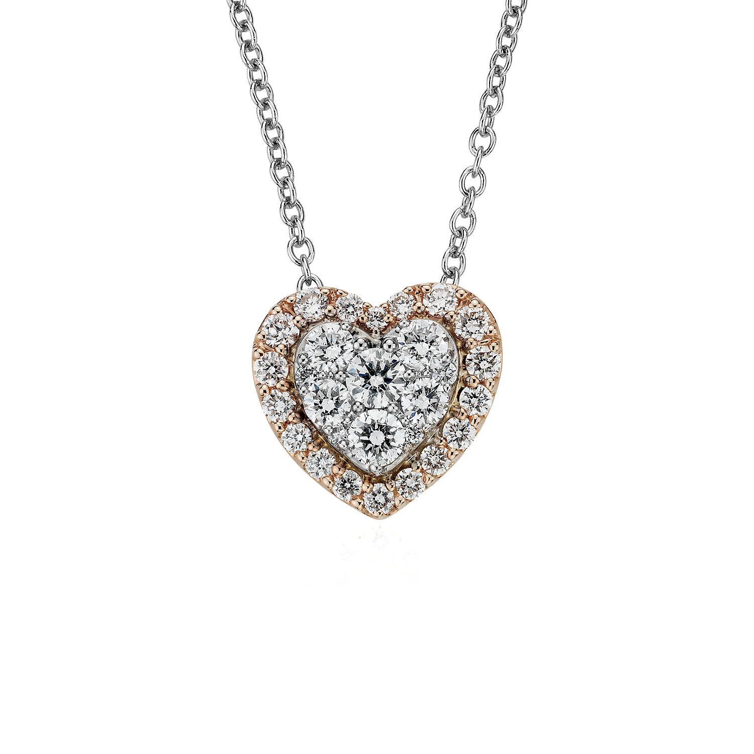 Diamond Heart Pavé Halo Pendant in 14k Rose and White Gold (1/3 ct. tw.) Diamond Heart Pavé Halo Pendant in 14k Rose and White Gold (1/3 ct. tw.)