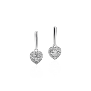 Heart-Shaped Diamond Halo Drop Stud Earrings in 14k White gold (1/3 ct. tw.)