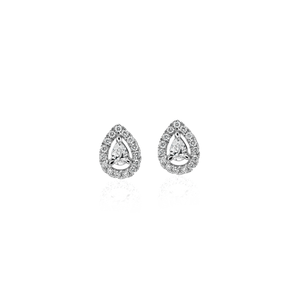 Pear-Shaped Diamond Halo Stud Earrings in 14k White gold (1/4 ct. tw.)