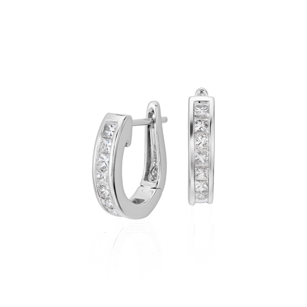 Princess-Cut Hoop Diamond Earrings in 18k White Gold (1 ct. tw.)