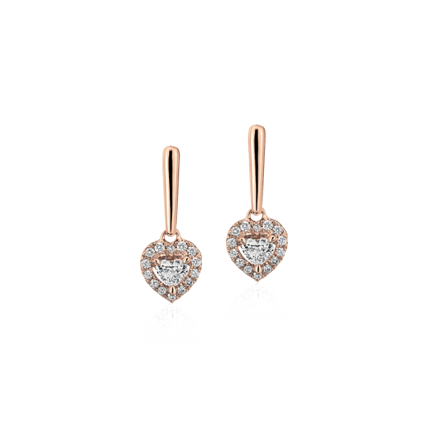 Heart-Shaped Diamond Halo Drop Earrings in 14k Rose Gold (1/3 ct. tw.)