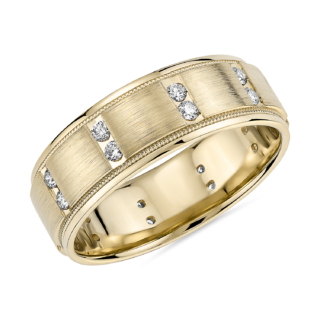 Milgrain Vertical Row Diamond Eternity Ring in 14k Yellow Gold (7 mm