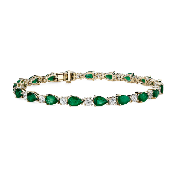 Emerald and White Sapphire Bracelet in 14k Yellow Gold