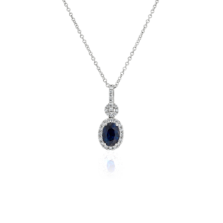 Oval Sapphire Pendant with Diamond Bail in 14k White Gold