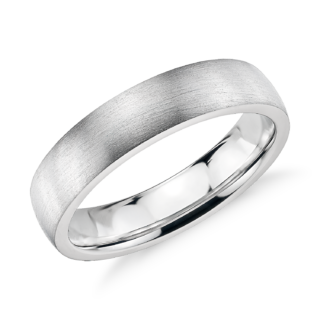 Matte Low Dome Comfort Fit Wedding Ring in 14k White Gold (5mm)
