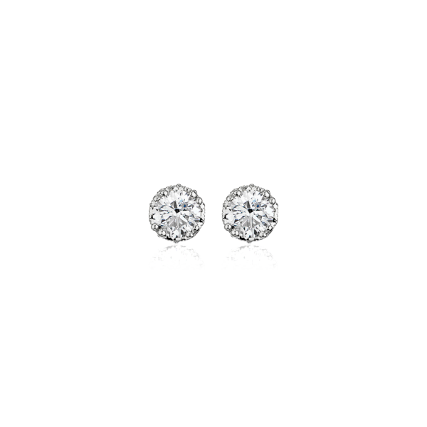 Double Prong Diamond Stud Earrings with Diamond Crown Baskets in 14k White Gold (1 1/8 ct. tw.)