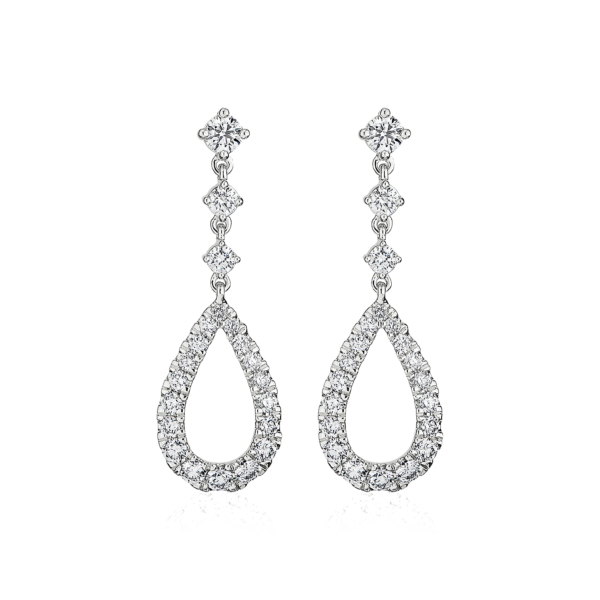 Teardrop Shape Graduated Diamond Drop Earrings in 14k White Gold (7/8 ct. tw.)