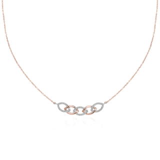 Two-Tone Diamond Link Bar Necklace in 14k White and Rose Gold (1/6 ct. tw.)