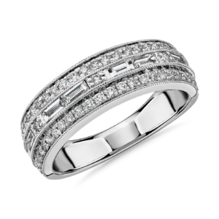 ZAC ZAC POSEN Triple Row East-West Baguette & Pave Diamond Wedding Ring in 14k White Gold (6 mm