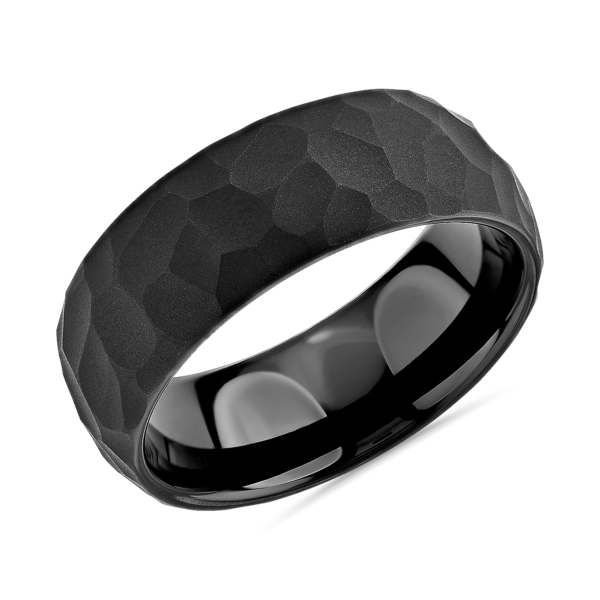 Matte Hammered Edge Wedding Ring in Black Tungsten Carbide (8mm)