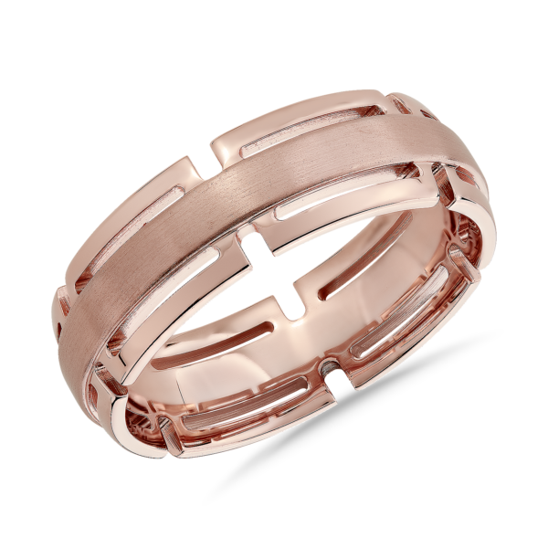 Modern Link Edge Wedding Ring in 14k Rose Gold (7mm)