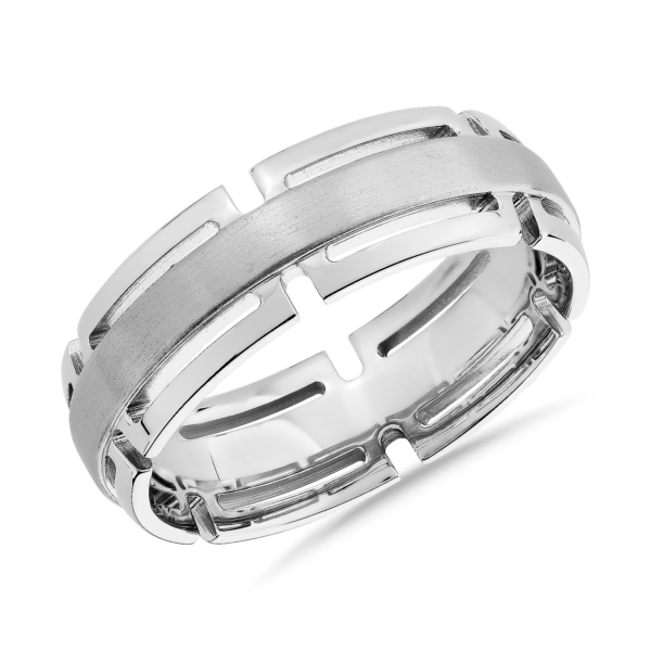 Modern Link Edge Wedding Ring in 14k White Gold (7mm)