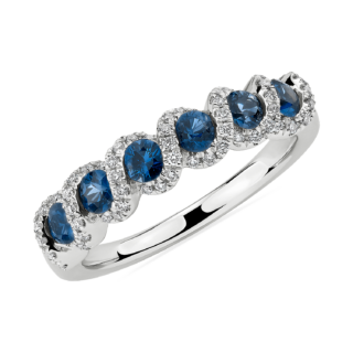 Round Sapphire and Diamond Band in 14k White Gold (2.8mm)