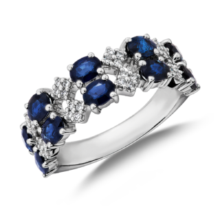 Sapphire and Diamond Double Band Ring in 14k White Gold
