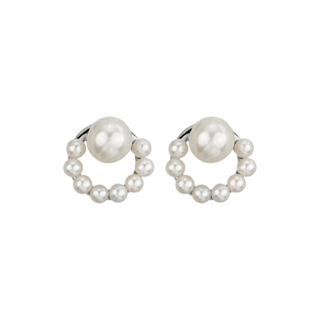 Half Circle Freshwater Cultured Pearl Stud Earrings in Sterling Silver (6-7mm)