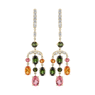 Tourmaline and Citrine Diamond Chandelier Earrings in 14k Yellow Gold