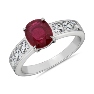 Oval Cut Ruby and Diamond Ring in 18k White Gold