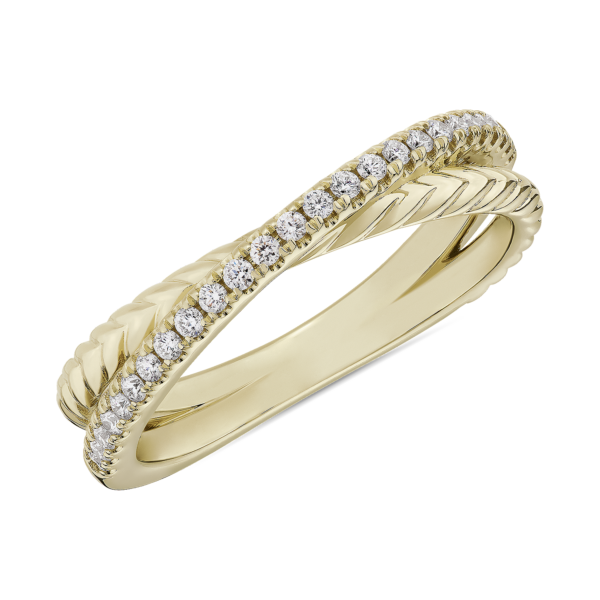 Braided Crossover Diamond Fashion Ring in 14k Yellow Gold  (1/8 ct. tw.)