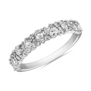 Alternating Pear and Tapered Baguette Anniversary Ring in 14k White Gold (1/2 ct. tw.)