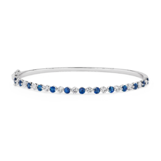 Floating Sapphire and Diamond Bangle in 14k White Gold