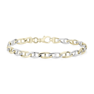 8.5" Men's High Polish Alternating Mariner Link Bracelet in 14k Italian White and Yellow (6.6 mm) Gold (6.5 mm)