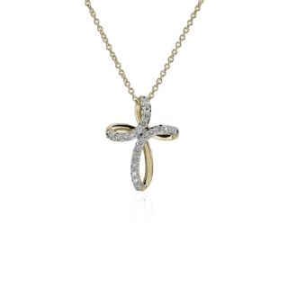 Swirl Diamond Cross Pendant in 14k Yellow Gold (1/5 ct. tw.)