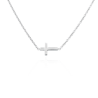 18" Sideways Cross Necklace in 14k White Gold (1.2 mm)