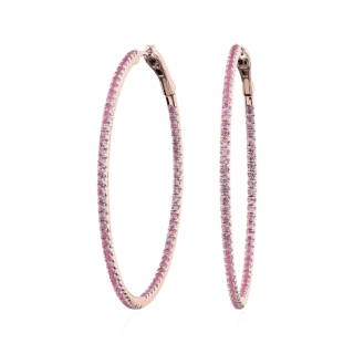 Pink Sapphire Hoop Earring in 14k Rose Gold