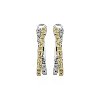 White and Yellow Diamond Crossover Hoop Earrings in 14k White and Yellow Gold (1 5/8 ct. tw.)