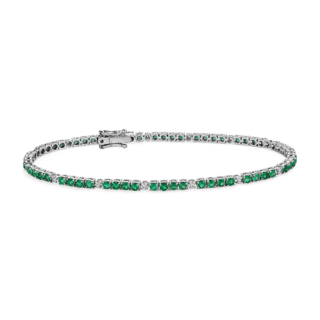 Alternating Emerald and Diamond Bracelet in 14k White Gold