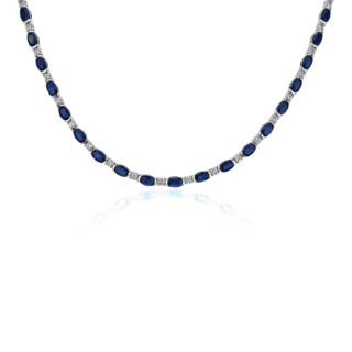 Oval Sapphire and Round Diamond Eternity Necklace in 14k White Gold