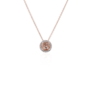 Morganite and Diamond Halo Pendant in 14k Rose Gold (7mm)