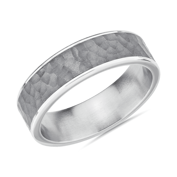 Hammered Wedding Ring in Tantalum and 14k White Gold (6.5mm)