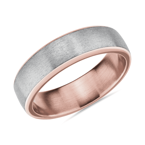 Matte Modern Comfort Fit Wedding Ring in 14k Rose and White Gold (6.5 mm)