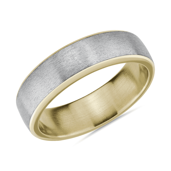Matte Modern Comfort Fit Wedding Ring in 14k Yellow and White Gold (6.5 mm)