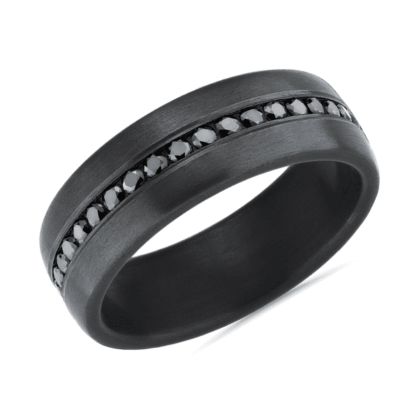 Satin Finish Black Diamond Wedding Ring in Dark Tantalum (7.5 mm