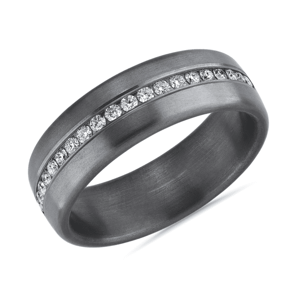 Satin Finish Diamond Wedding Ring in Grey Tantalum (7.5 mm