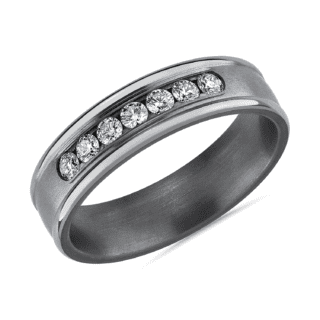 Channel-Set Satin Finish Diamond Ring in Tantalum (6 mm