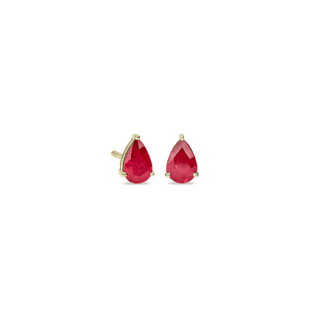 Pear Ruby Stud Earrings in 14k Yellow Gold (6x4mm)
