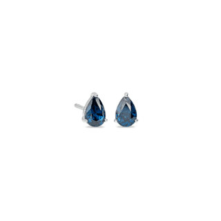 Pear Sapphire Stud Earrings in 14k White Gold (6x4mm)