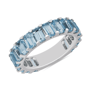 Octagon Sky Blue Topaz Eternity Band in Sterling Silver