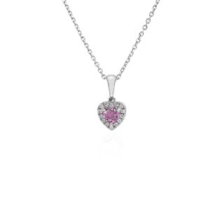 Pink Sapphire Heart Pendant with Diamond Halo in 14k White Gold
