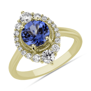 Tanzanite and Diamond Halo Ring in 14k Yellow Gold