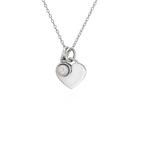 Heart Pendant with Freshwater Pearl Charm in Sterling Silver