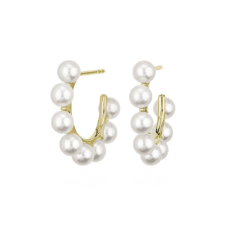 White Freshwater Pearl Hoop Earrings in 14k Yellow Gold