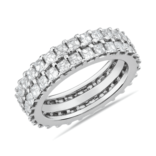 Two Row Asscher Comfort Fit Diamond Eternity Ring in 14k White Gold (2 1/2 ct. tw.)