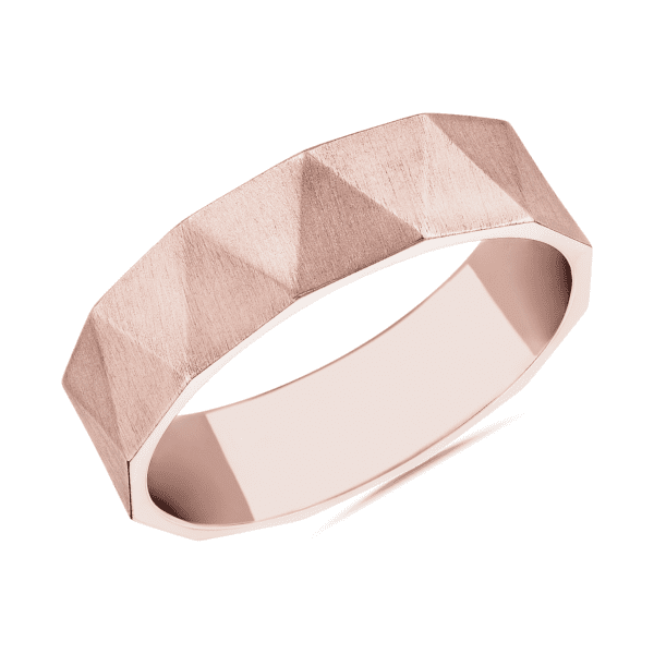 Geo Brushed Wedding Ring in 14k Rose Gold (6mm)