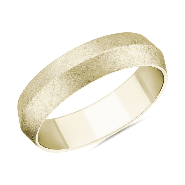 Textured Knife Edge Wedding Ring in 14k Yellow Gold (6mm)