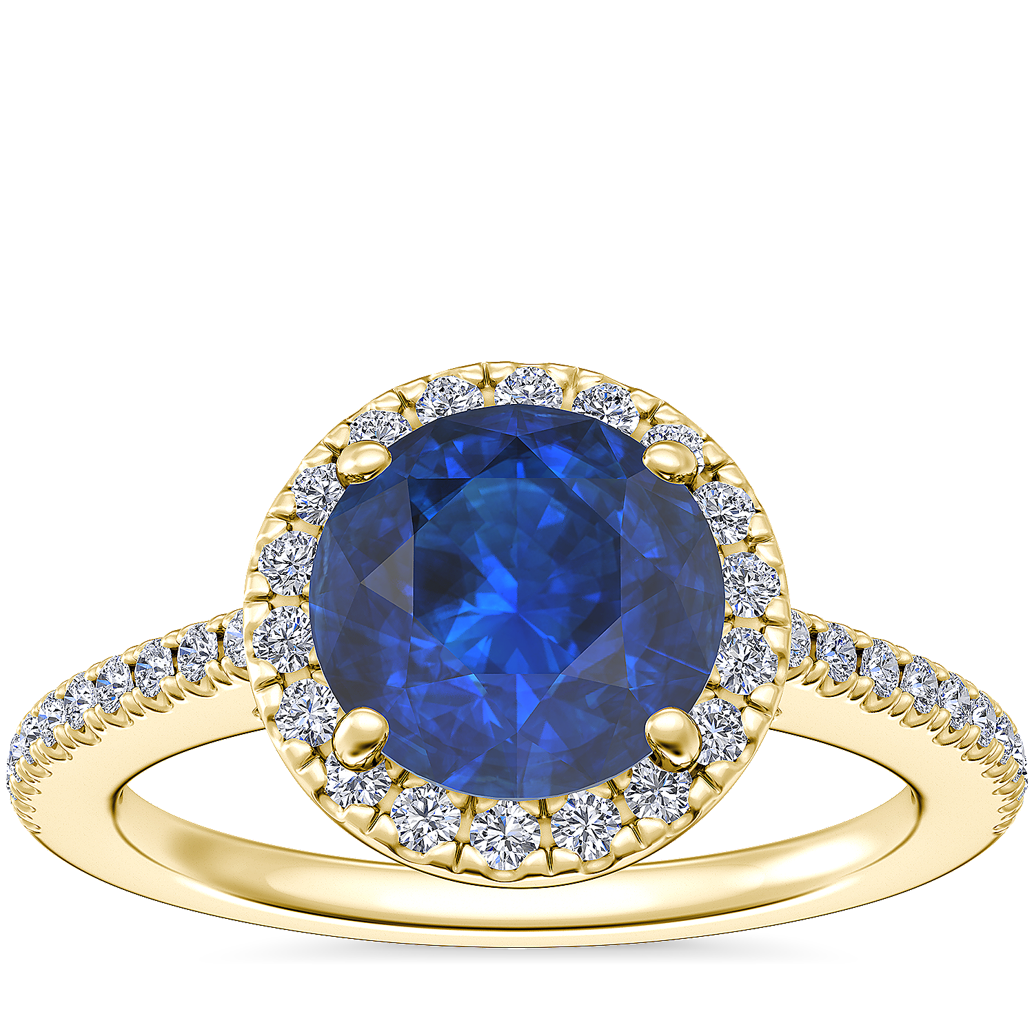 Classic Halo Diamond Engagement Ring with Round Sapphire in 14k Yellow Gold (8mm) Classic Halo Diamond Engagement Ring with Round Sapphire in 14k Yellow Gold (8mm)