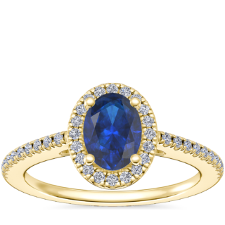 Classic Halo Diamond Engagement Ring with Oval Sapphire in 14k Yellow Gold (7x5mm)